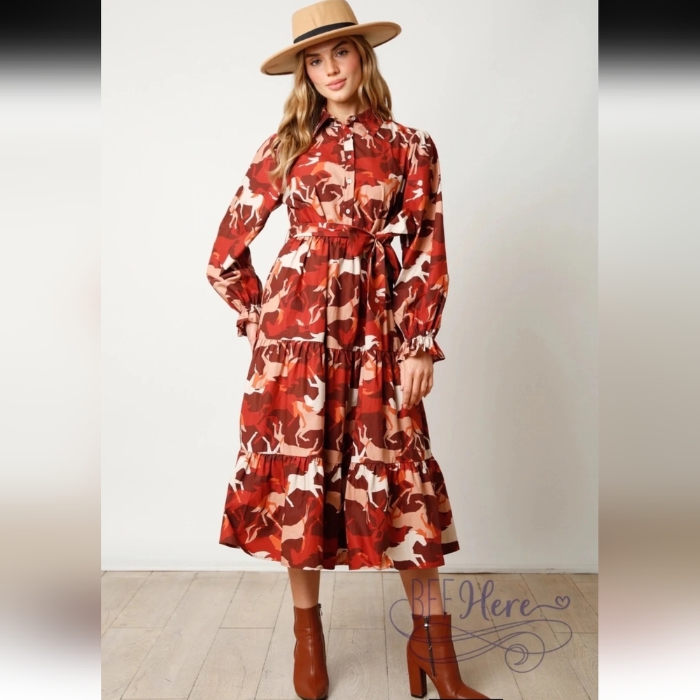 Fantastic Fawn Horse Print Dress - Multicolor